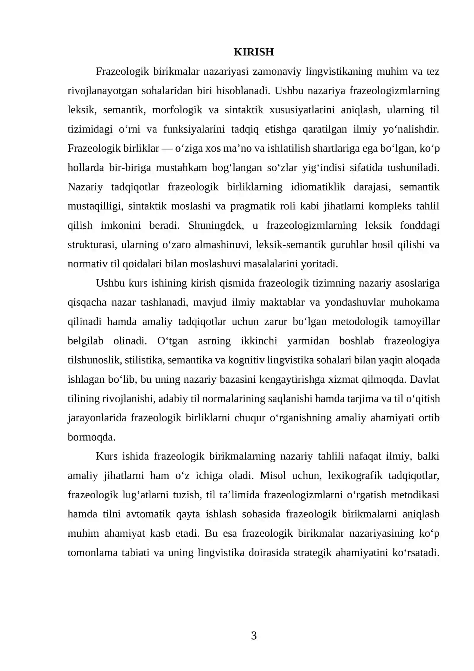 "FRAZEOLOGIK BIRIKMALAR NAZARIYASI" MAVZUSIDAGI KURS ISHI 3