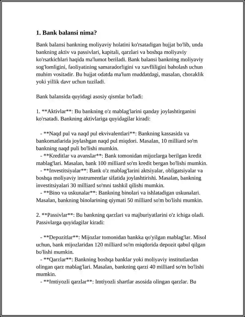 BANK BALANSI,UNING TUZILISHI VA BANK OPERATSIYALARINING BANK BALANSIGA TA'SIRI 3