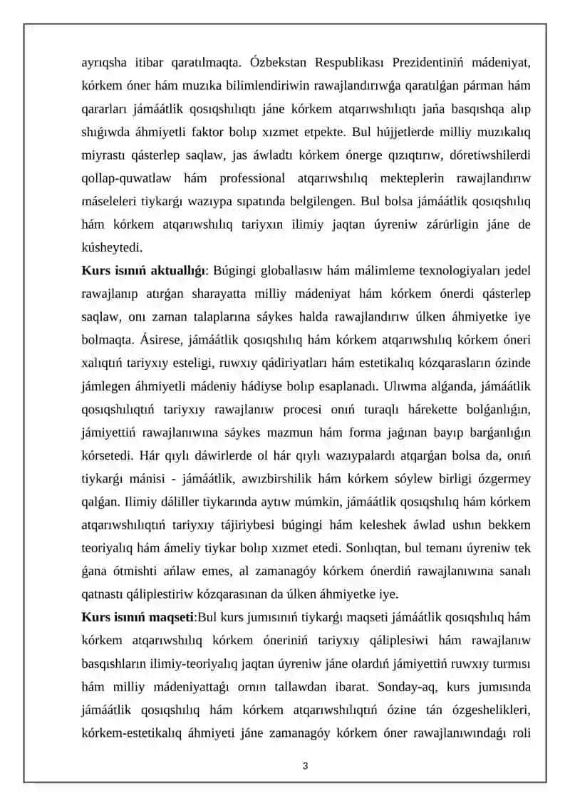 Jámáátlik qosiqshiliq ham korkem oner atqariwshiliğiniñ tariyxi 3