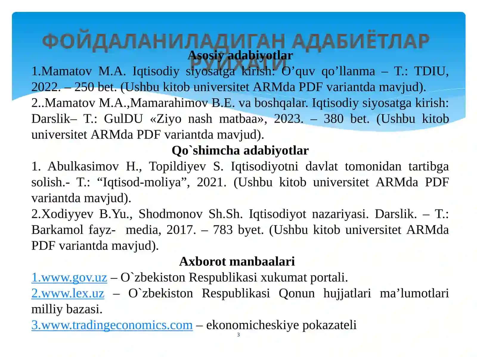 Iqtisodiy siyosatga kirish: O’quv qo’llanma 3
