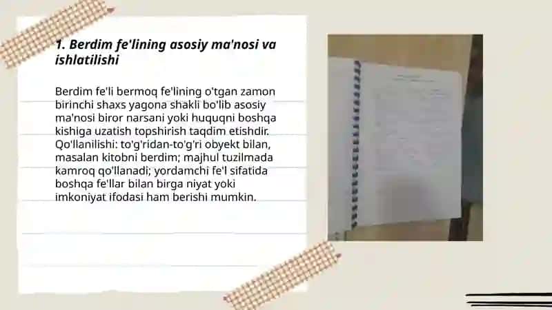 Berdim fe'lining asosiy ma'nosi va ishlatilishi 3