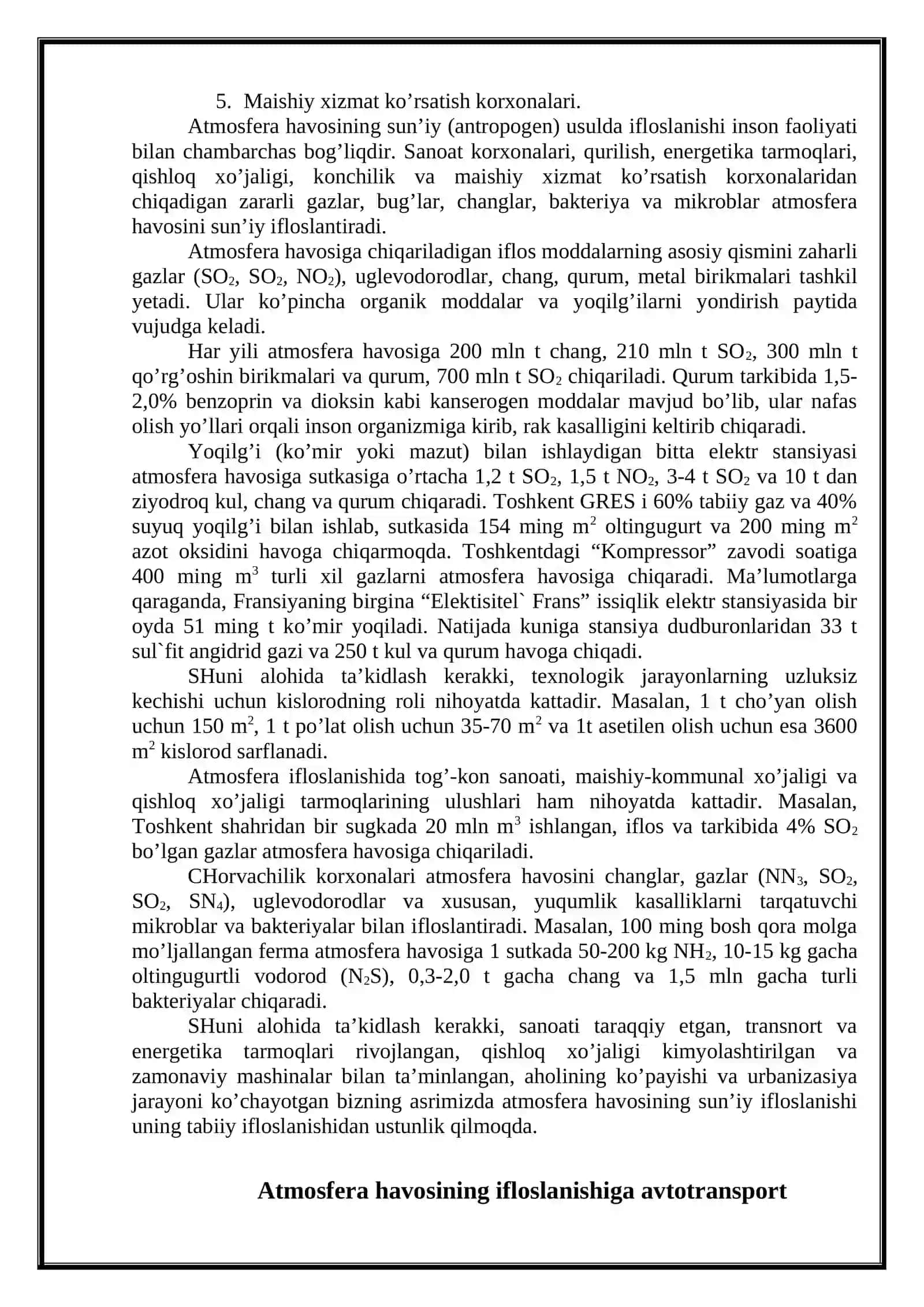 Atmosferaning tarkibi va uning ifloslanish manbalari 3