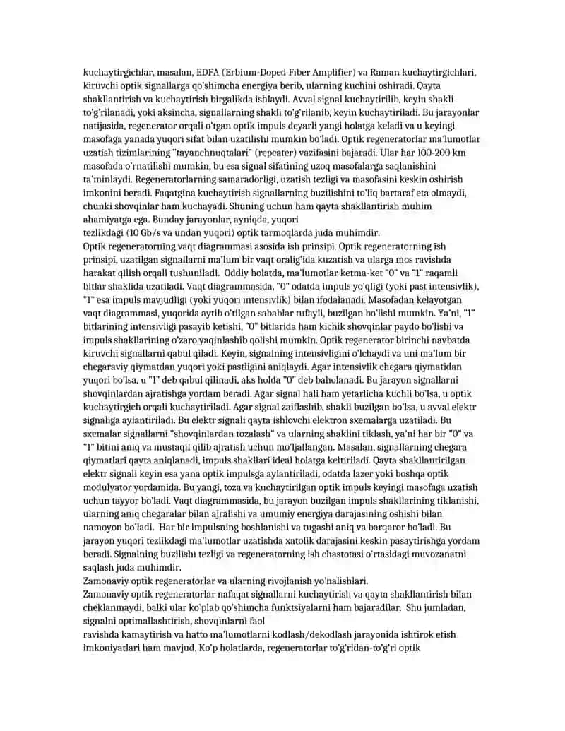 Optik regeneratorning ish prinsipini vaqt diagrammalari asosida o’rganish 3