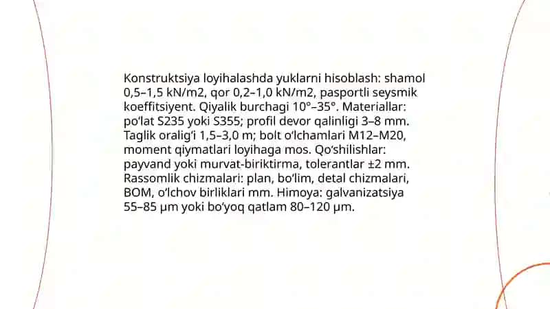 Quyosh panellarini ornatish uchun taglik metal konstruksiya tayyorlash texnalogiyasi 3