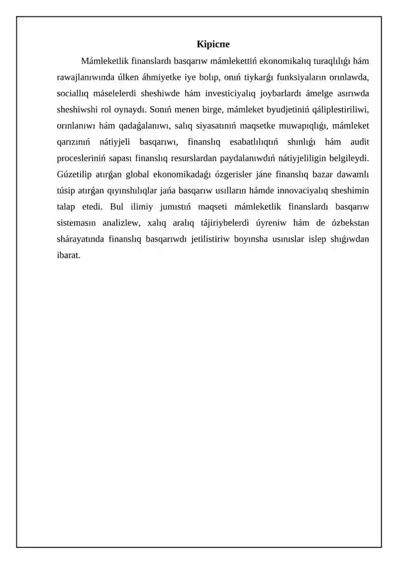 Ma'mleketlik finanslardı basqarıw: Tiykarlar hám áhmiyetlilik 3