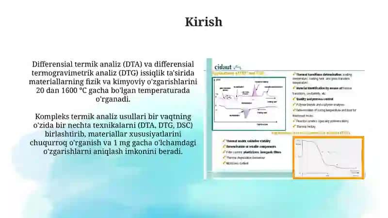 Differensial termik analiz (DTA), differensial termogravimetrik analiz (DTG) 3