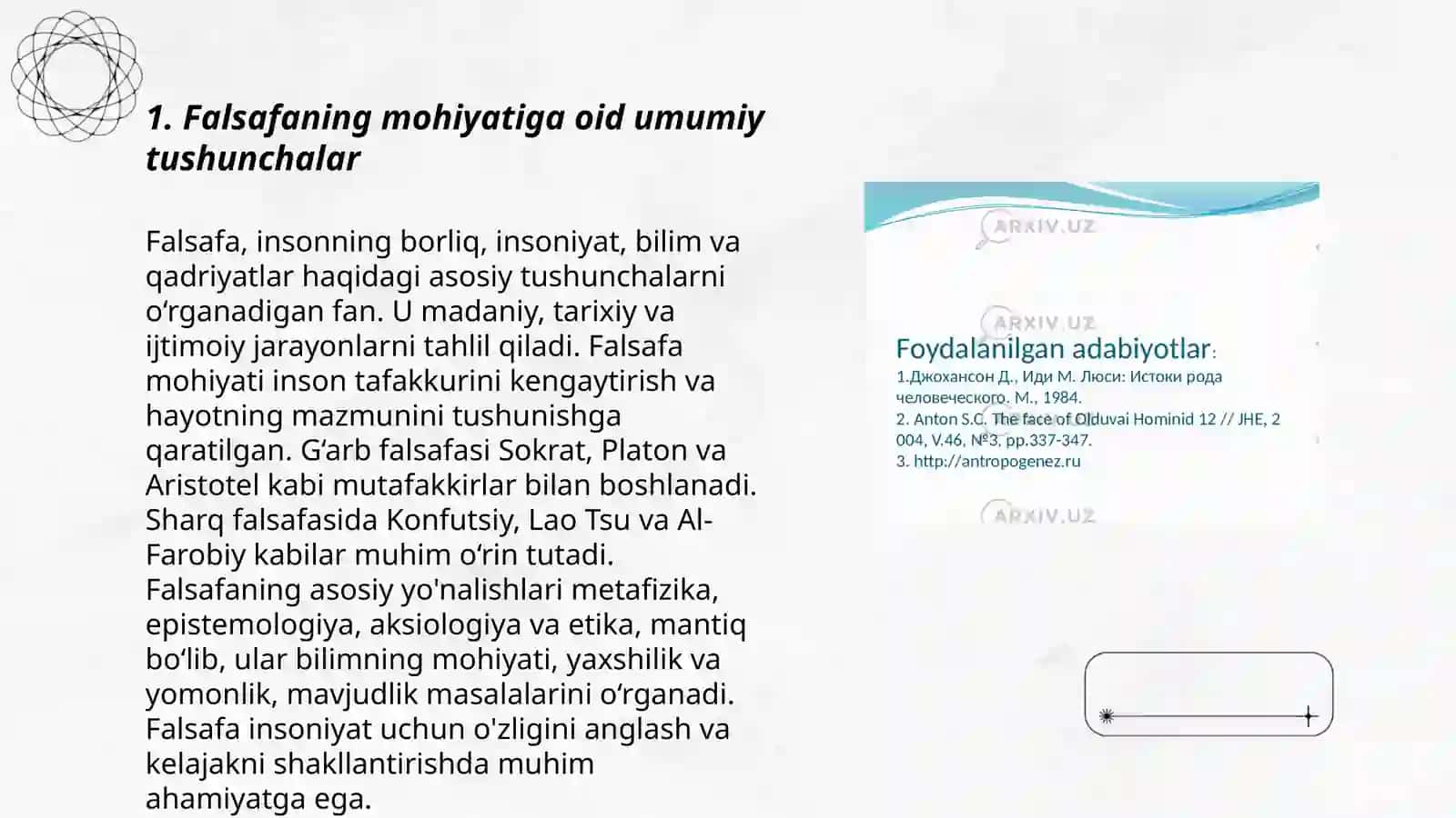 Falsafaning mohiyatiga oid Sharq va G’arb mutafakkirlari ta’riflarini tasniflash 3