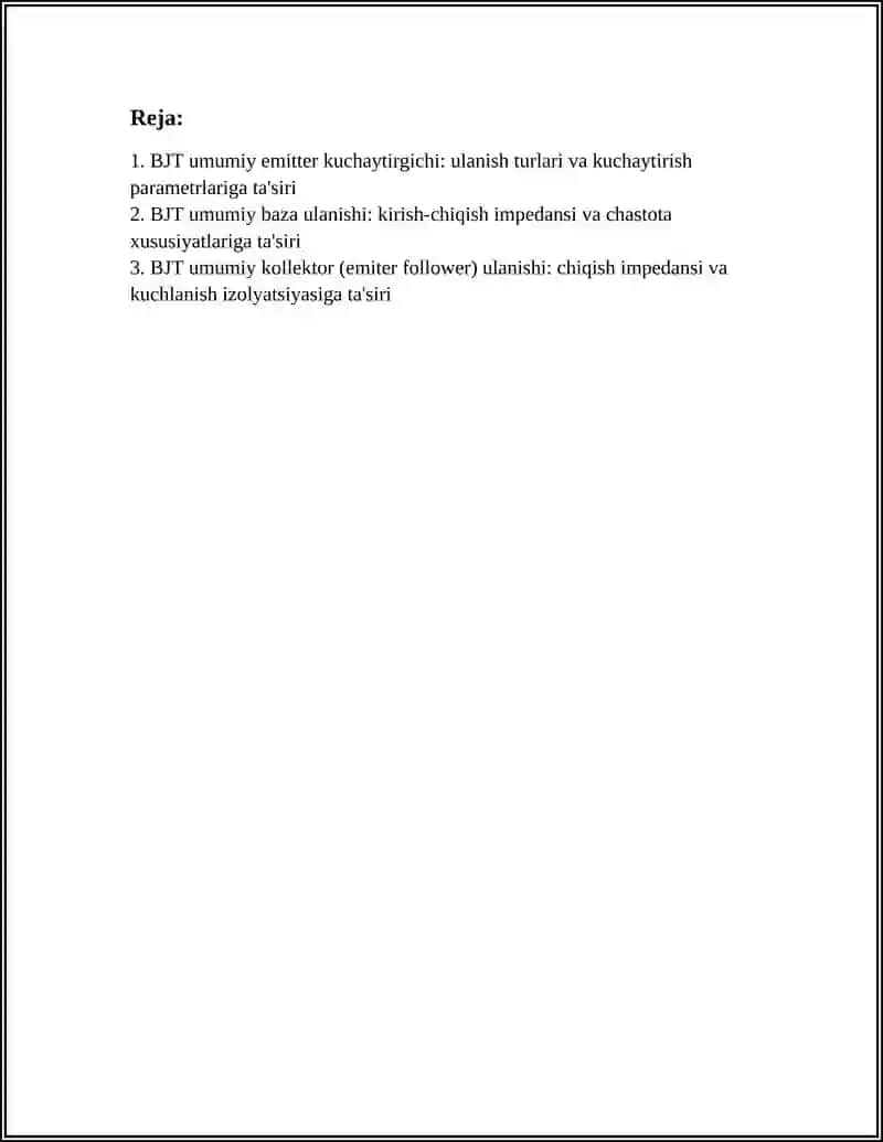 Bipolyar yoxlit tranzistor (BJT) umumiy emitter kuchaytirgichi 3