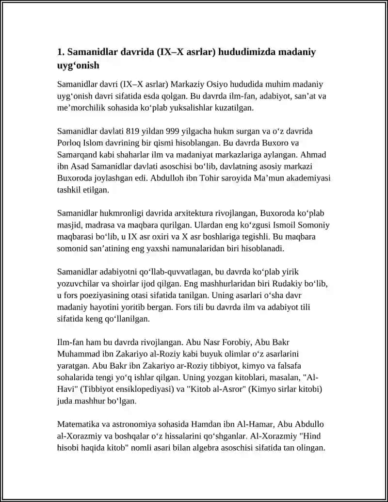 REFERAT Mavzu: MAMLAKATIMIZ HUDUDIDA IX XII ASRLARDA MADANIY UYGʻONISH DAVRINING SODIR BULISHI 3