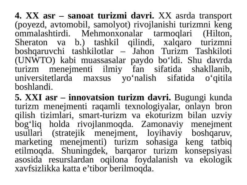 Turizm menejmentining maqsad, vazifalari va tarixi 3
