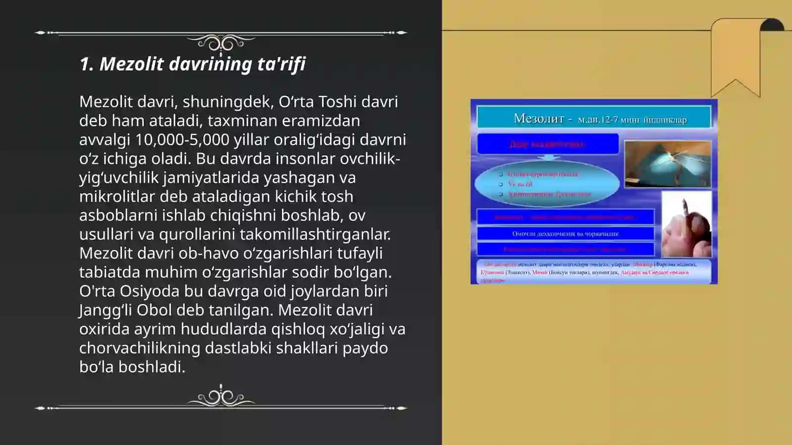 Mezolit davri va uning oʻrganilishi by A'zamov Navroʻzbek 3