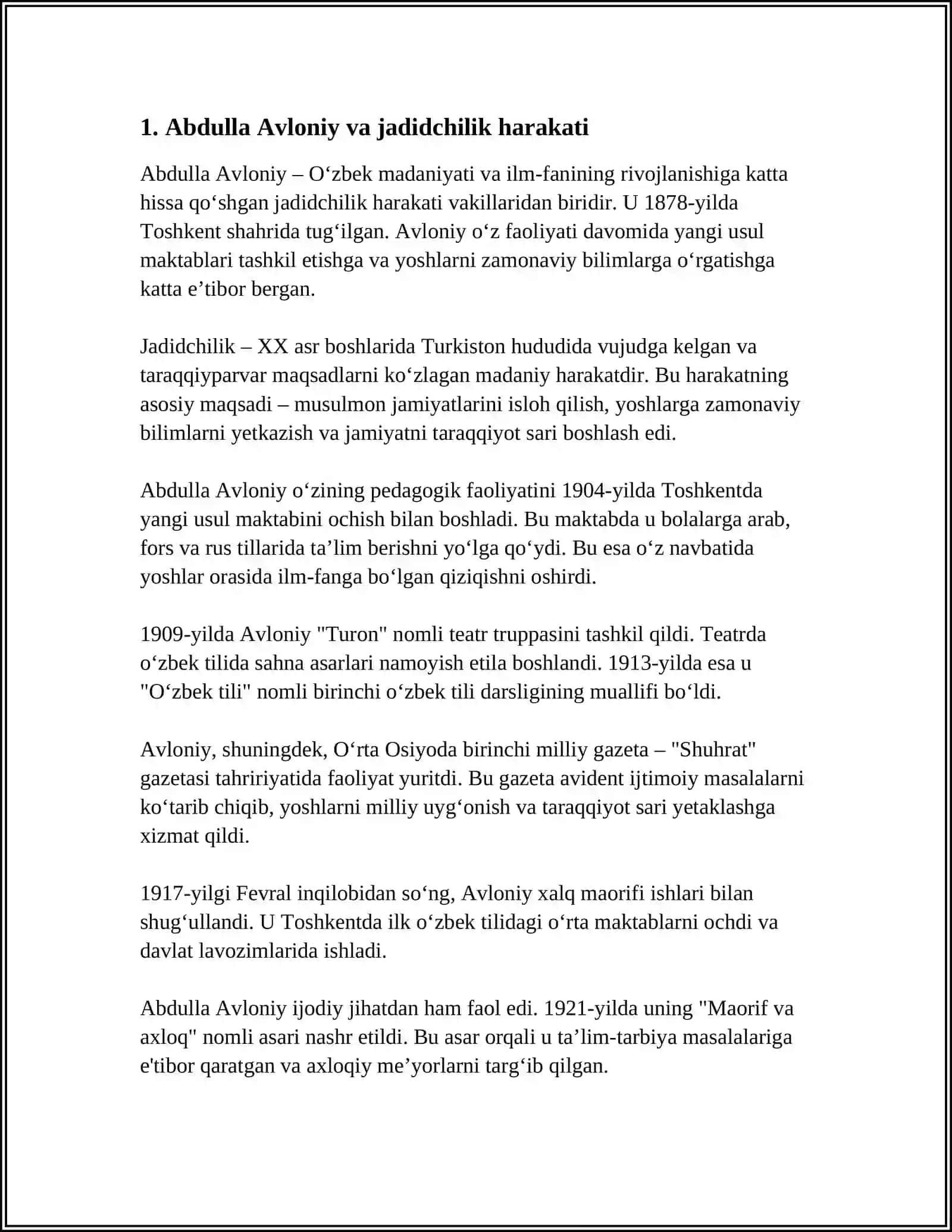 ABDULLA AVLONIY DRAMALARIDA JADIDCHILIK G'OYALARI VA DAVR FOJEASI TALQINI 3