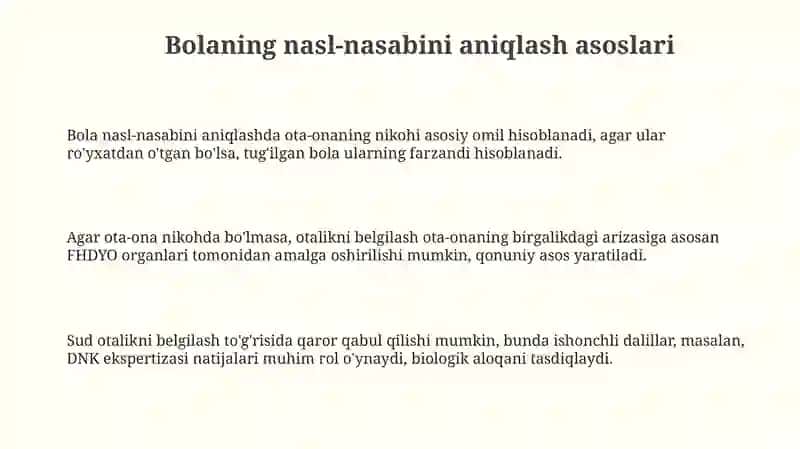 Ota-onalikni aniqlash va bolaning oiladagi huquqlari 3