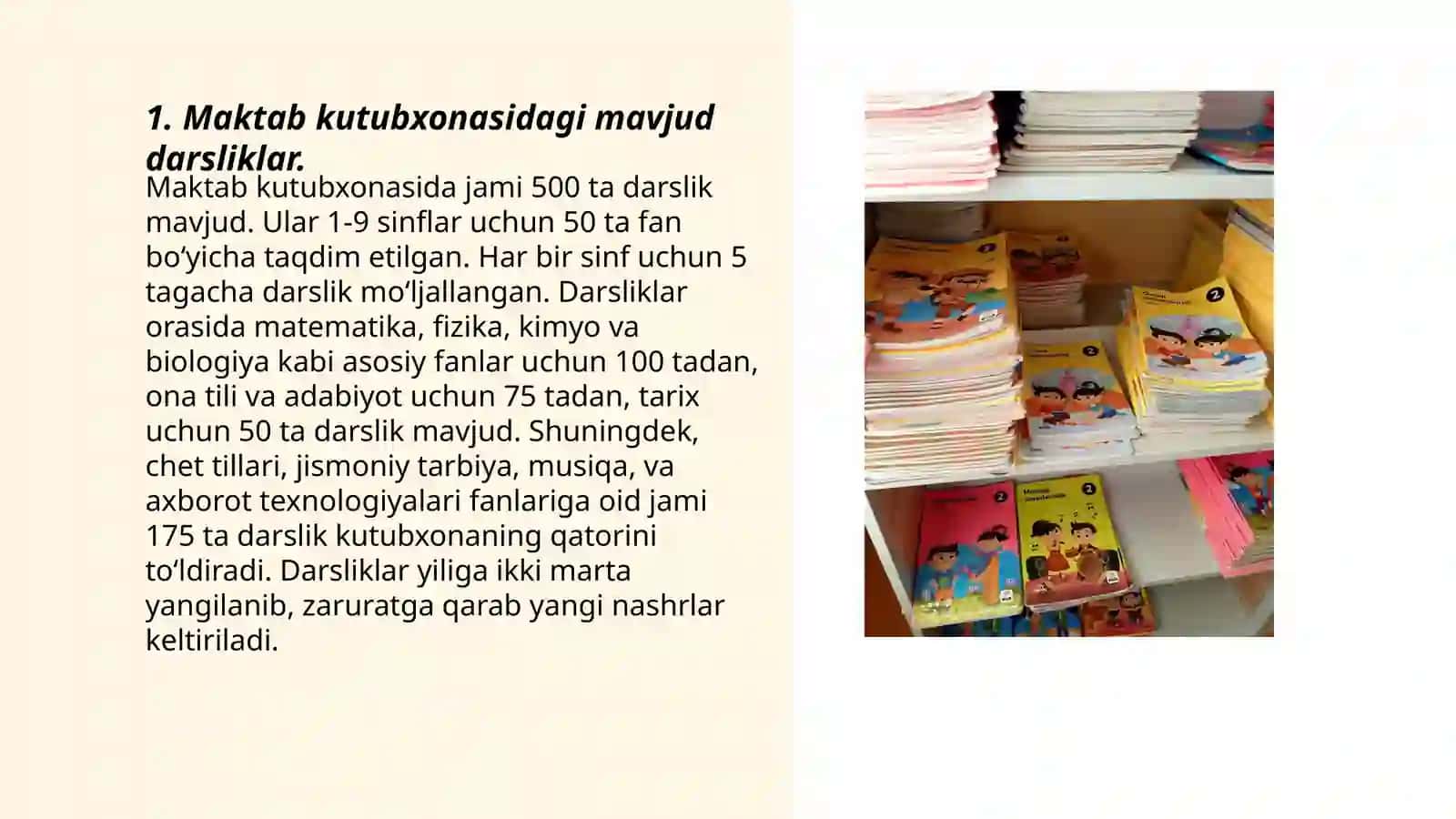 Maktab kutubxonasidagi mavjud darsliklar 3