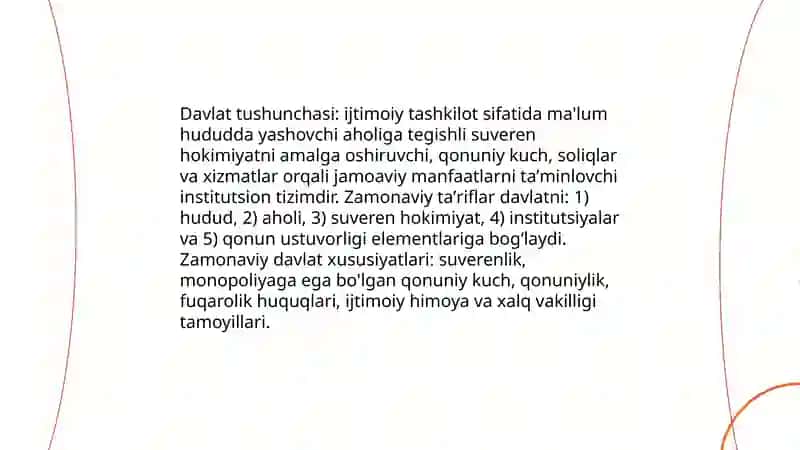 Davlat asosiy belgilari. Davlat hokimiyati tushunchasi va xususiyatlari mavzusida taqdimot tayyorlash 3