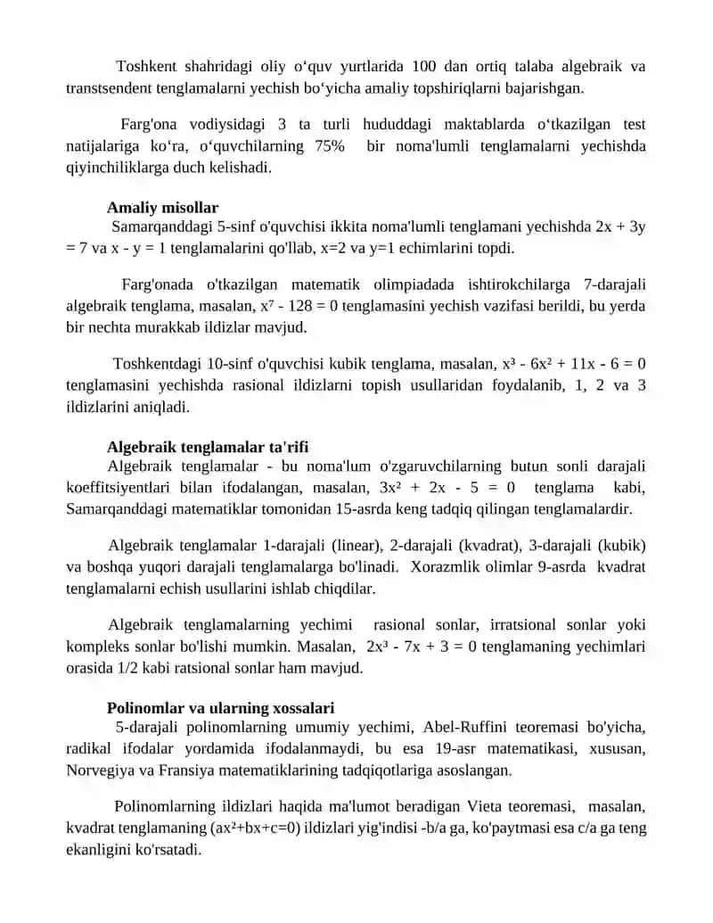 Noma'lum algebraik va transsendent tenglamalar 3