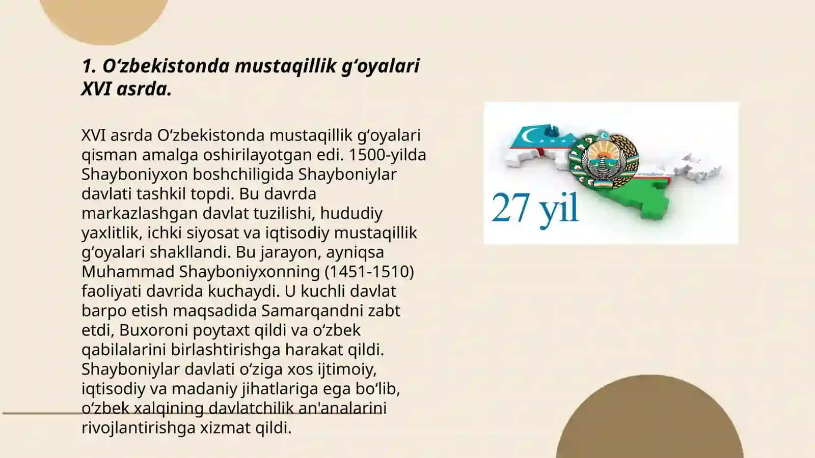 O'zbekistonda mustaqillik g'oyalarining tarixiy asoslari XVI XX asrgacha 3