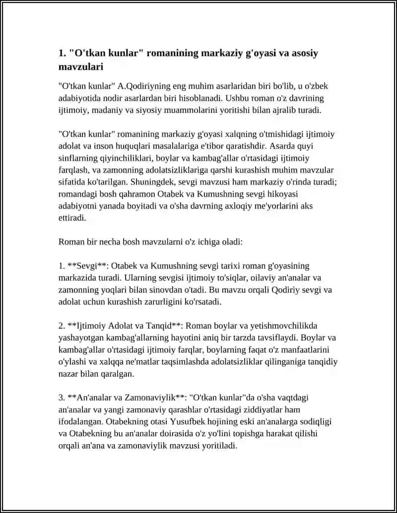 A.QODIRIYNING "O'TKAN KUNLAR"ROMANI, "ULOQDA" HIKOYASI, TAHLILINI YOZISH 3
