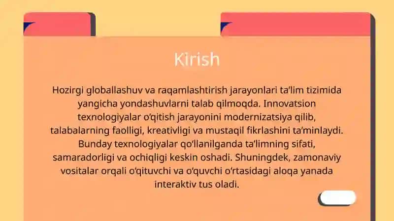 Innovatsion texnologiyalar ta'lim sifatini oshirish manbai sifatida 3