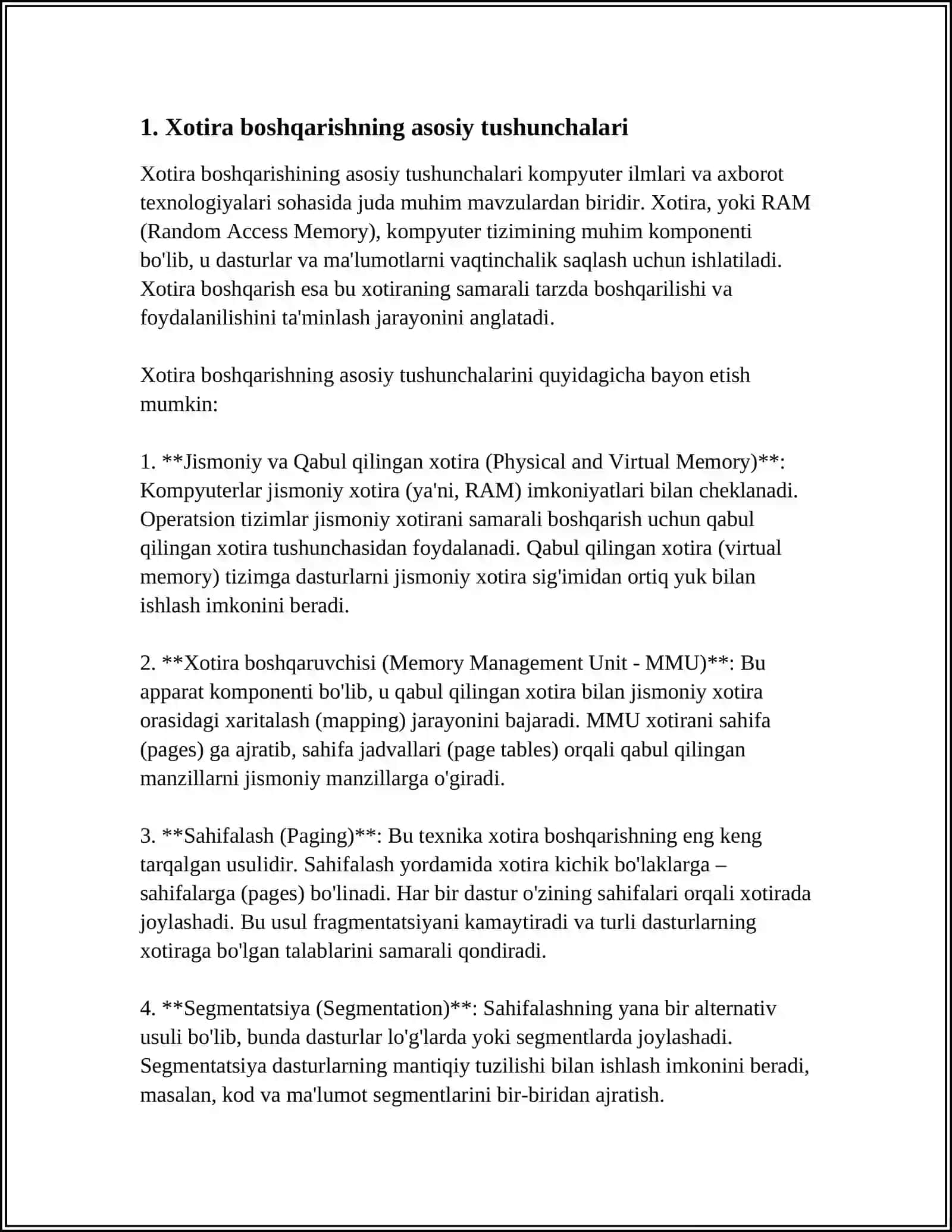 BIR DASTURLI OPERATSION TIZIMLARDA XOTIRANI BOSHQARISHNING UMUMIY TAMOYILLARI 3