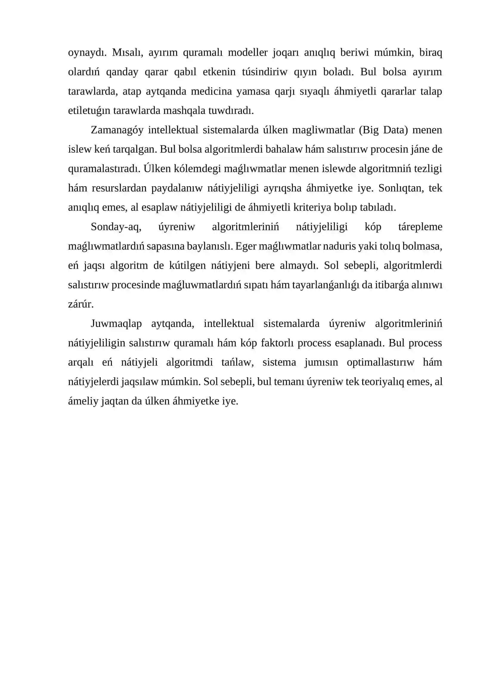 Intellektual sistemalarda úyreniw algoritmleri 3