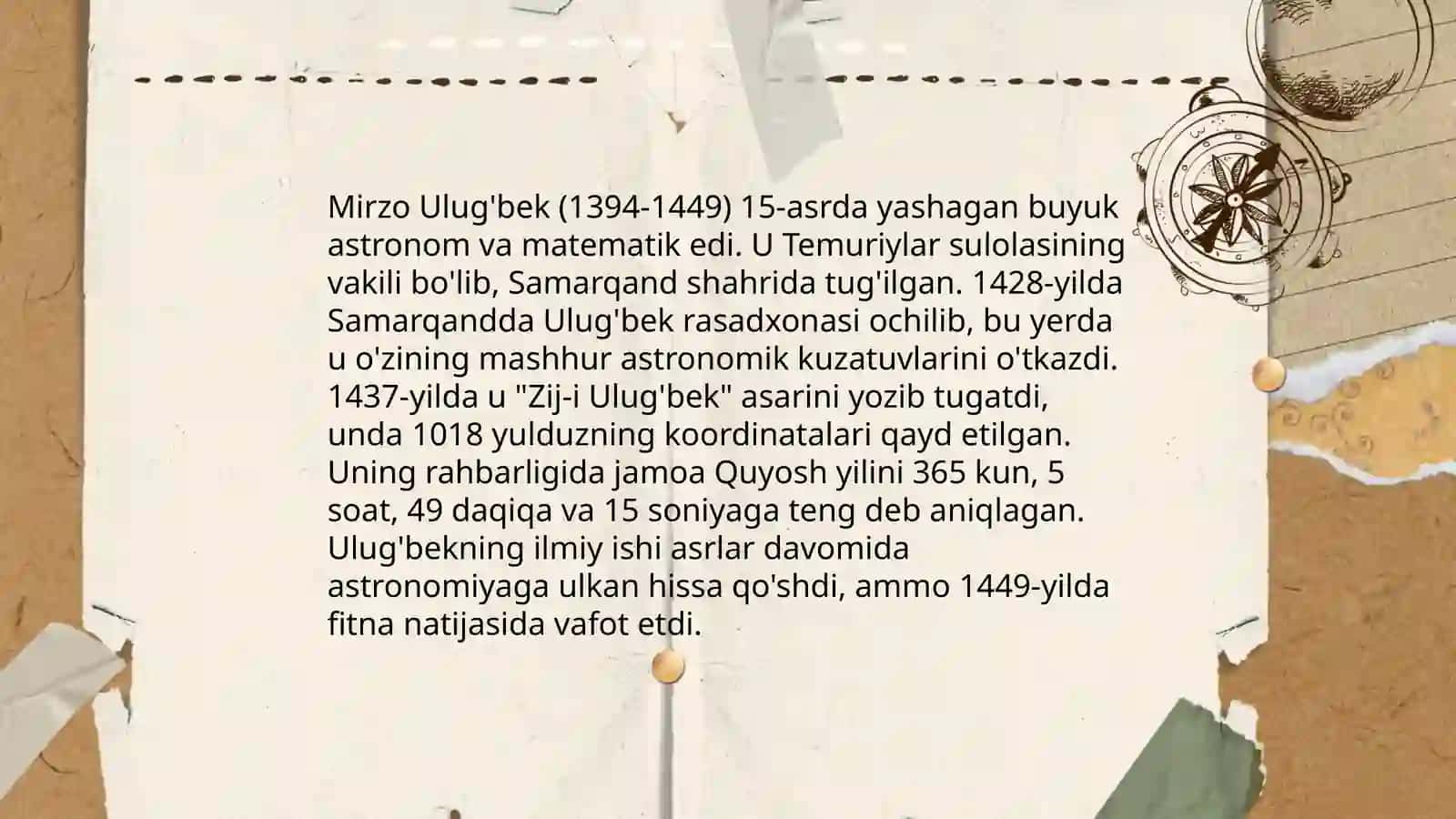 Mirzo Ulug'bek va Zahiriddin Muhammad Bobur fan madaniyat va ma'rifat taraqqiyotidagi vazifalari 3