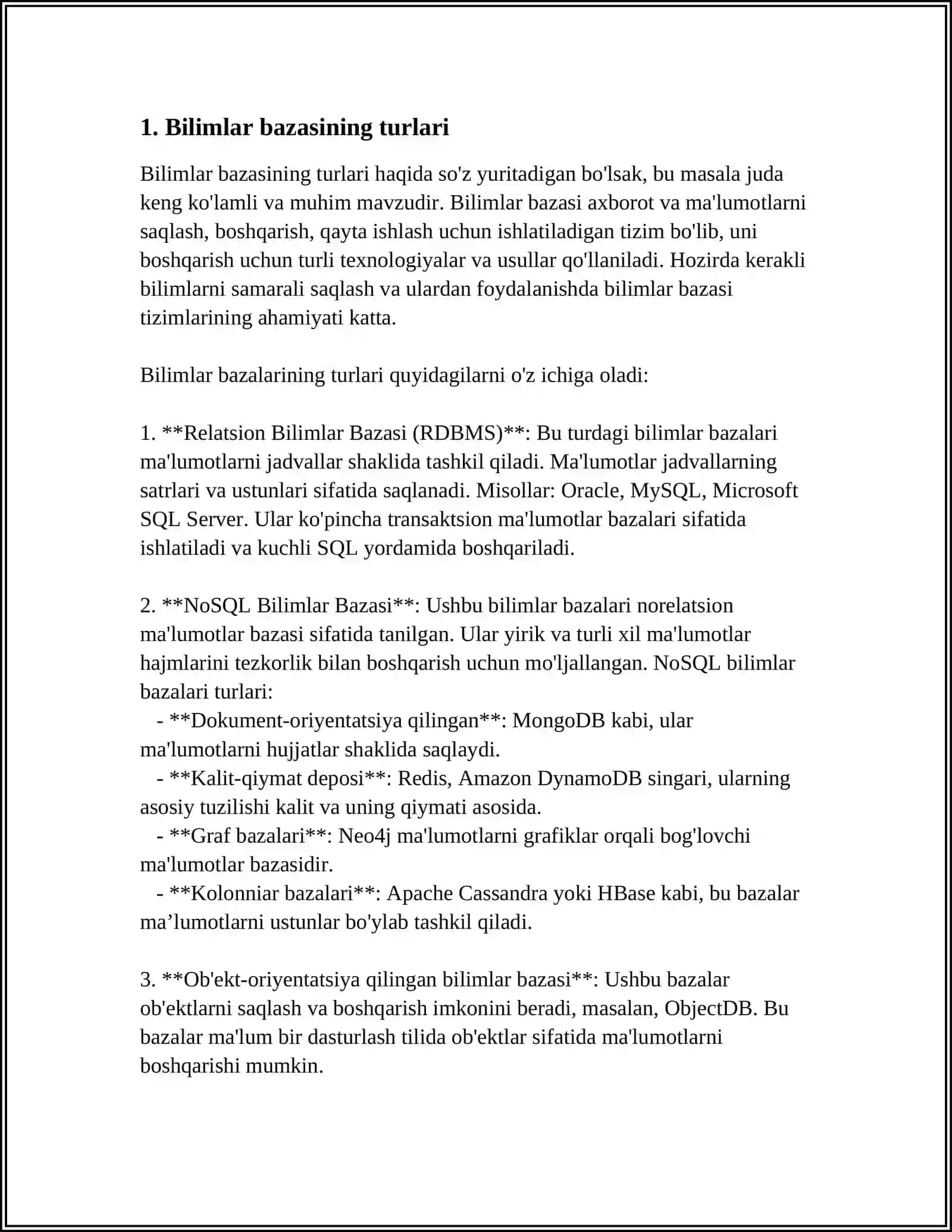 BILIMLAR BAZASI VA BILIMLARNI NAMOYISH QILISH MODELLARI 3
