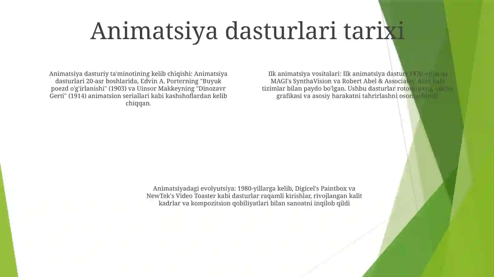 Animatsion Dasturlar Tayyorlash va Ishlab Chiqish 3