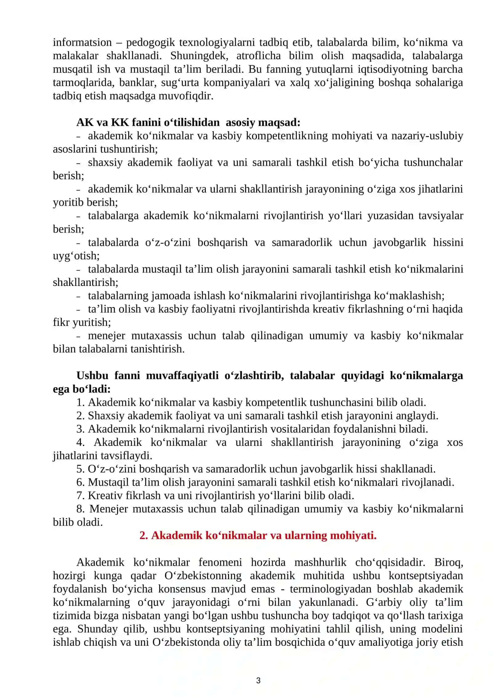 AKADEMIK KO‘NIKMALAR VA KASBIY KOMPETENTLIK FANIGA KIRISH 3