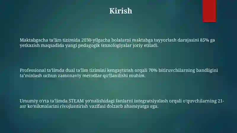 Maktabgacha umumiy oʻrta professional taʼlimda oʻqitish jarayonlarini zamonaviy tashkil etish 3