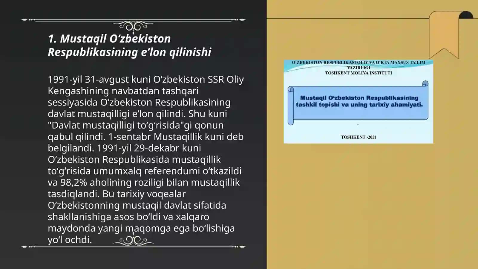 Mustaqil Oʻzbekiston Respublikasining Tashkil Topishi va Uning Tarixiy Ahamiyati 3
