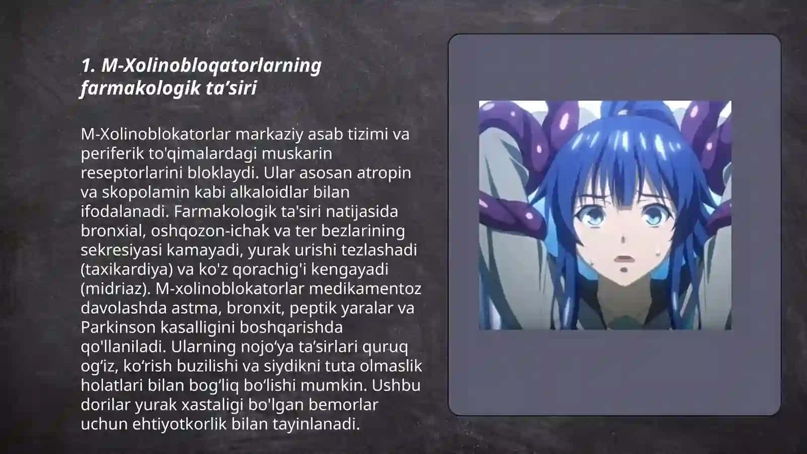 M-Xolinoblakada qiladigan moddalar taʼsiri va qoʻllanilishi 3