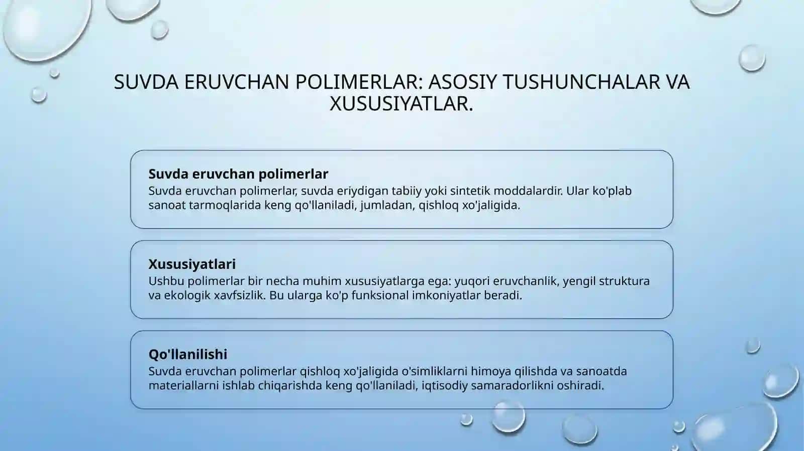 Iqtisodiyot tarmoqlarida suvda eruvchan polimerlardan foydalanish 3