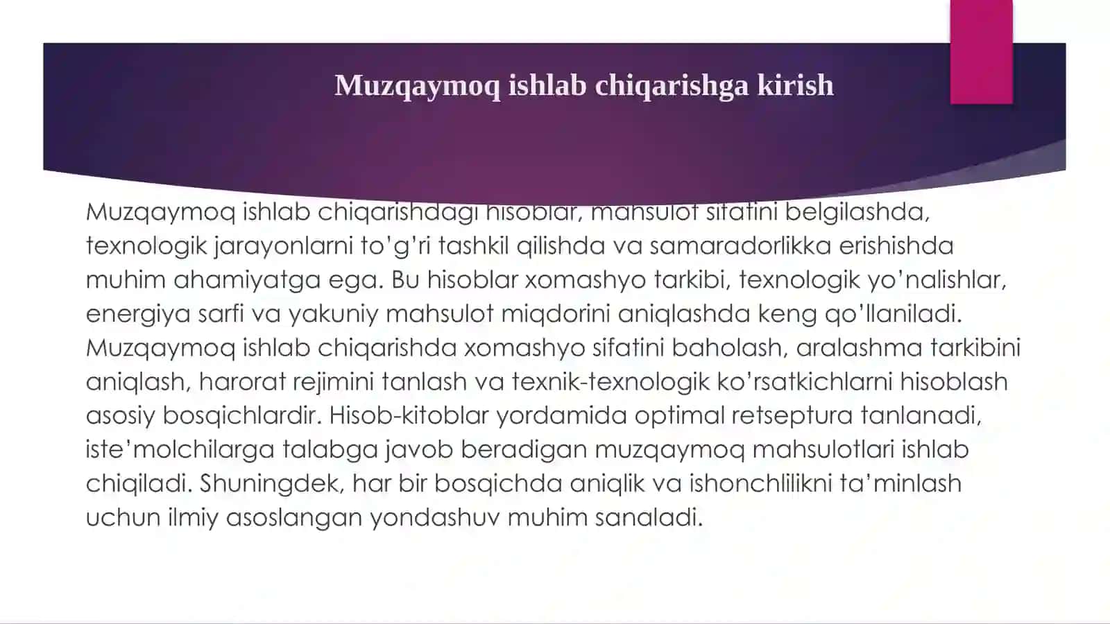 Muzqaymoq ishlab chiqarishdagi hisoblar 3