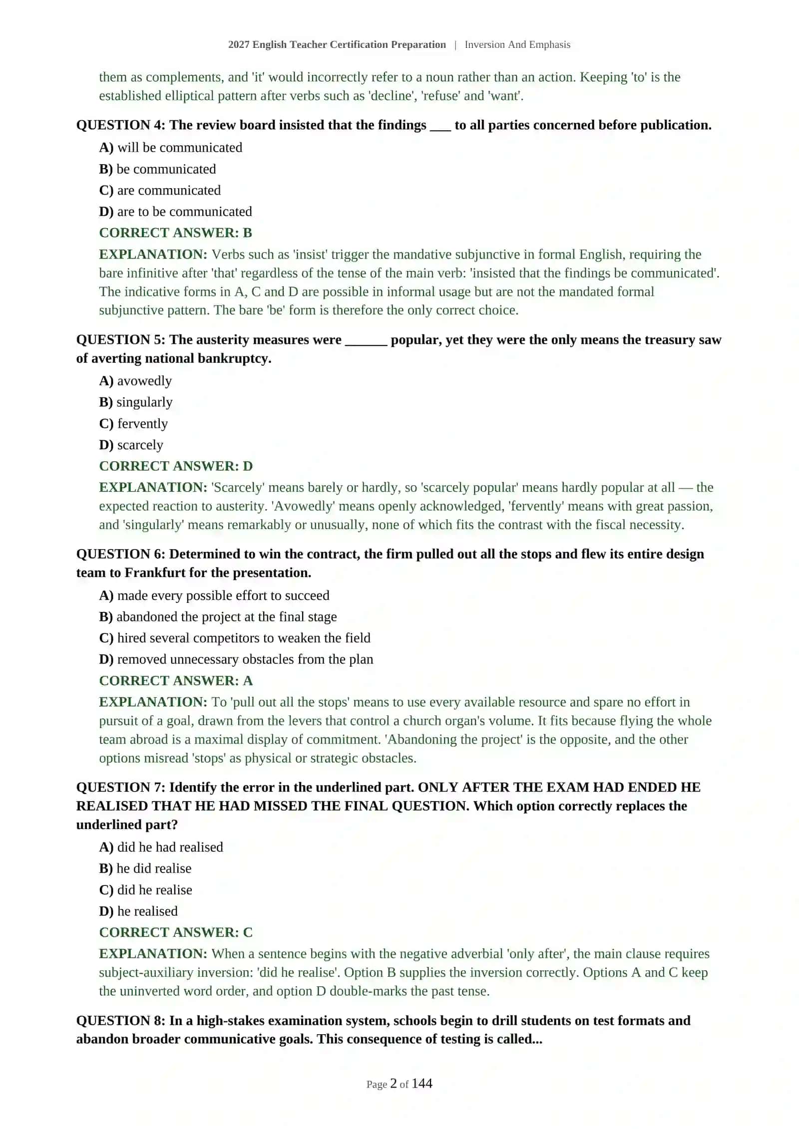 English Teacher Certification Preparation | Inversion And Emphasis 3