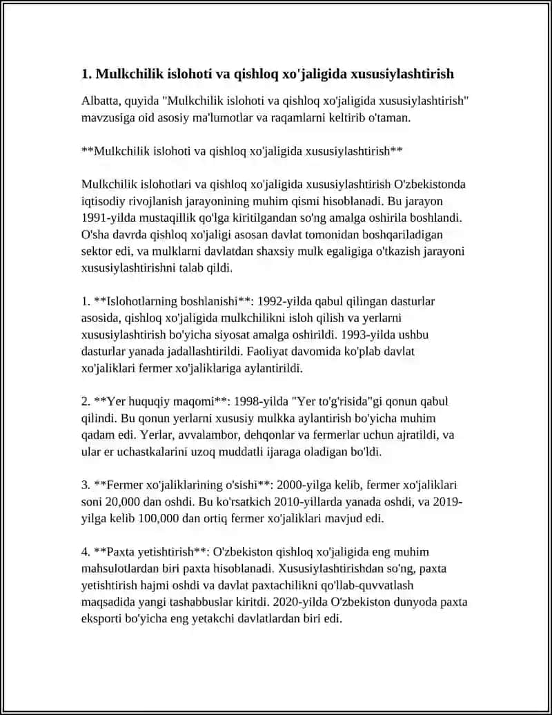 Mulkchilik islohoti va qishloq xo'jaligida xususiylashtirish 3