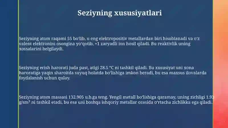 Seziy va uning xossalari olinishi 3