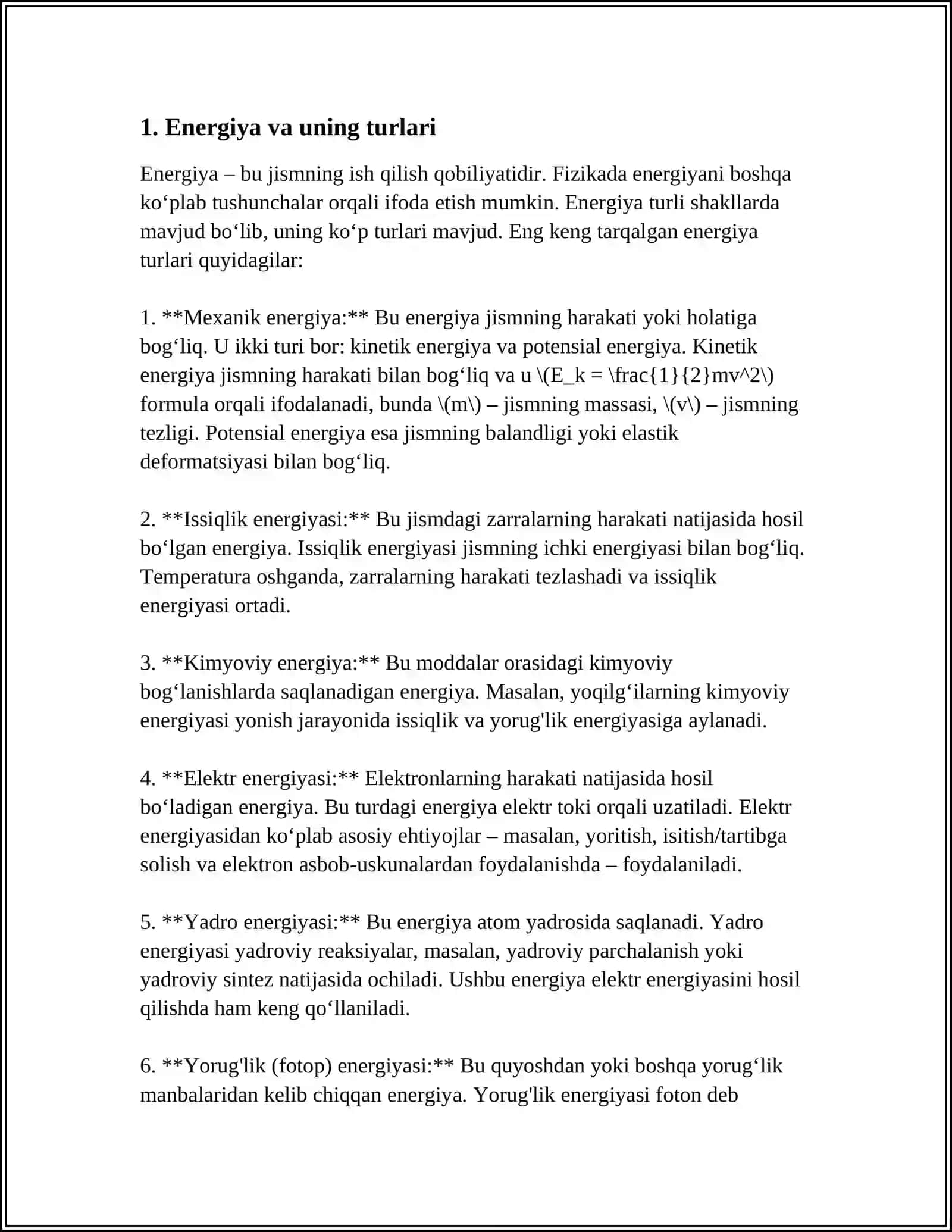 ENETGIYA VA ISH.ENERGIYANING SAQLANISH QONUNI.JISMNING QIYA TEKISLIK BÔYLAB HARAKATLANISHIDA BAJARILGAN ISH.JISMLARNING ABSOLYUT ELASTIK VA NOELASTIL TÔQNASHISHI 3