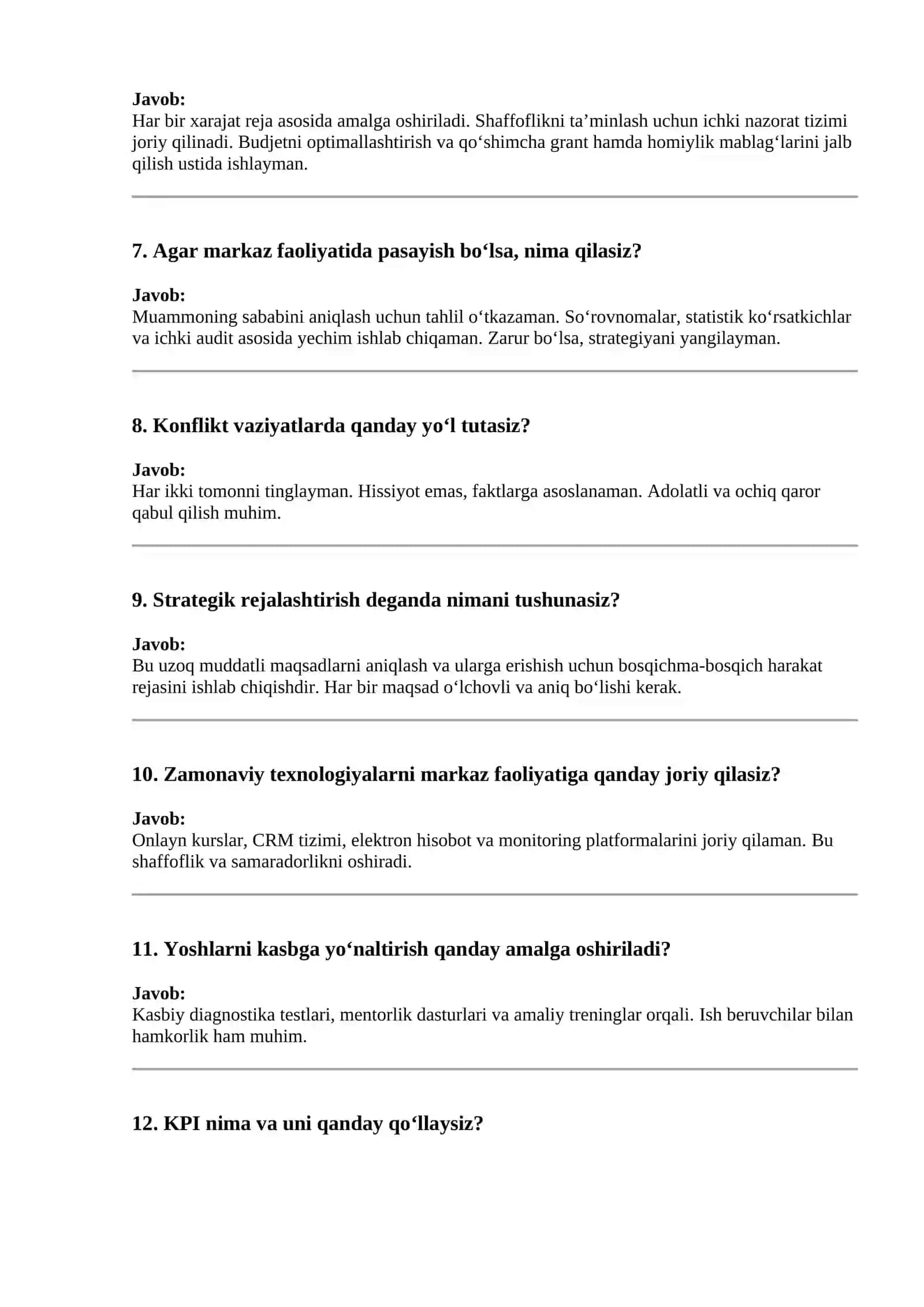 Kelajak markazi direktori suhbat savollari 3