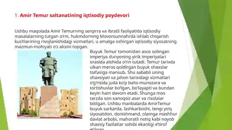 QOBILJONOVA ZARNIGOR: AMIR TEMUR VA TEMURIYLAR DAVRIDAGI IQTISODIY G’OYALAR VA IQTISODIY SIYOSAT 3