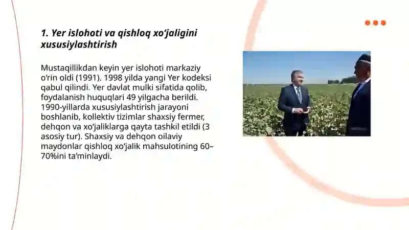 Mustaqillik yillarida qishloq xoʻjaligi va sanoat sohasidagi oʻzgarishlar 3