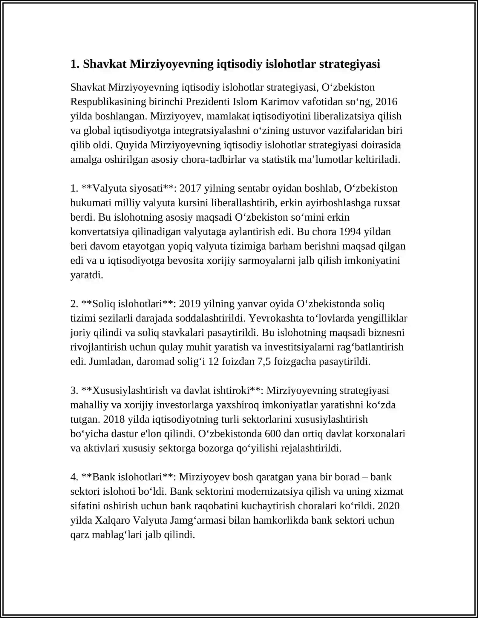 Shavkat Mirziyoyevning iqtisodiy islohotlar strategiyasi 3