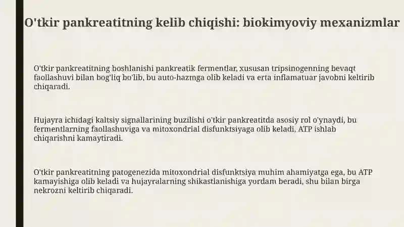 Oʻtkir pankreatit kelib chiqishi va davolashning biokimyoviy yoʻllari 3