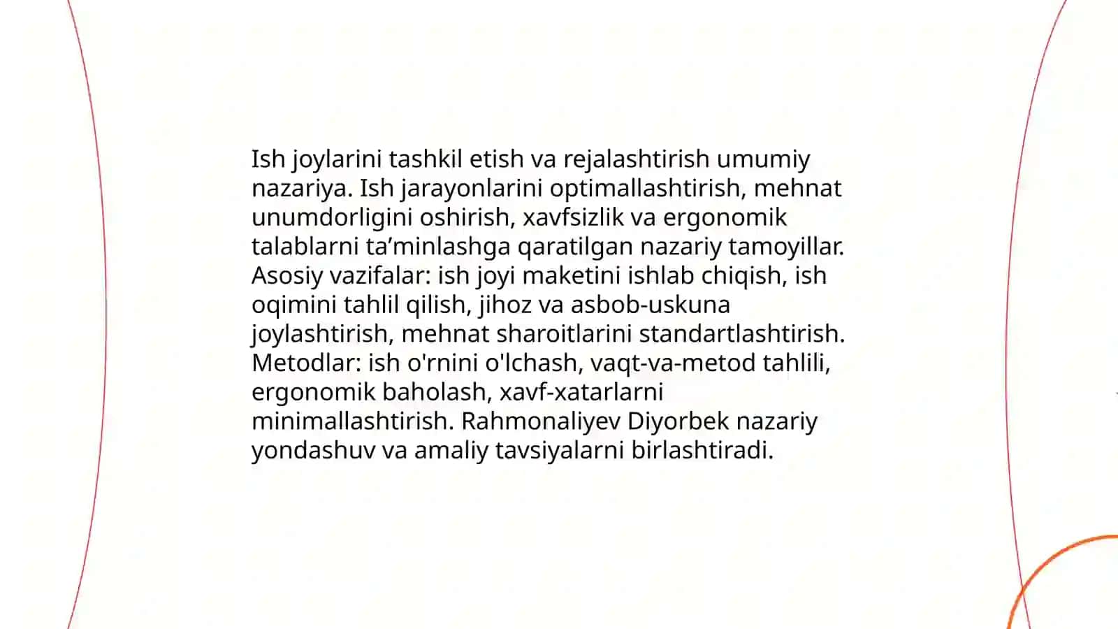 Ish joylarini tashkil etish va rejalashtirish 3