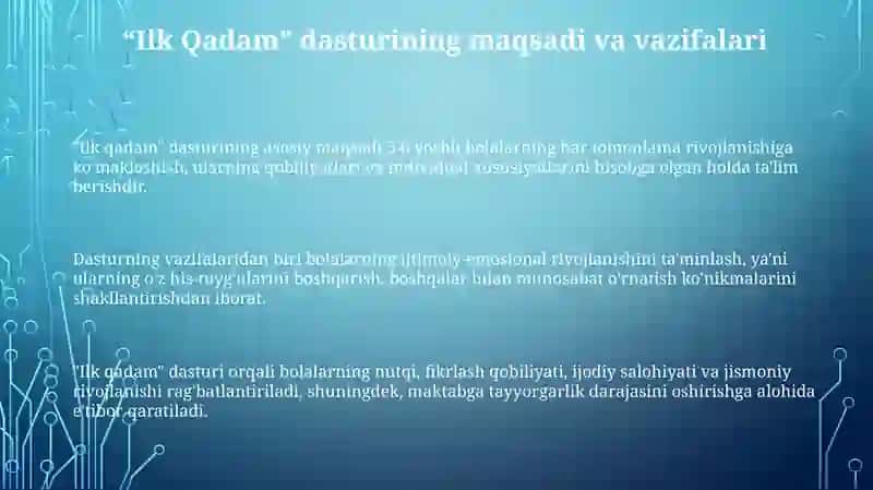 "Ilk qadam" va "Takomillashgan ilk qadam" dasturlari 3