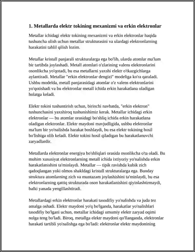 METALLARDA ÕTKAZUVCHI ERITMALARDA VA GAZLARDAN ELEKTIR TOKI 3