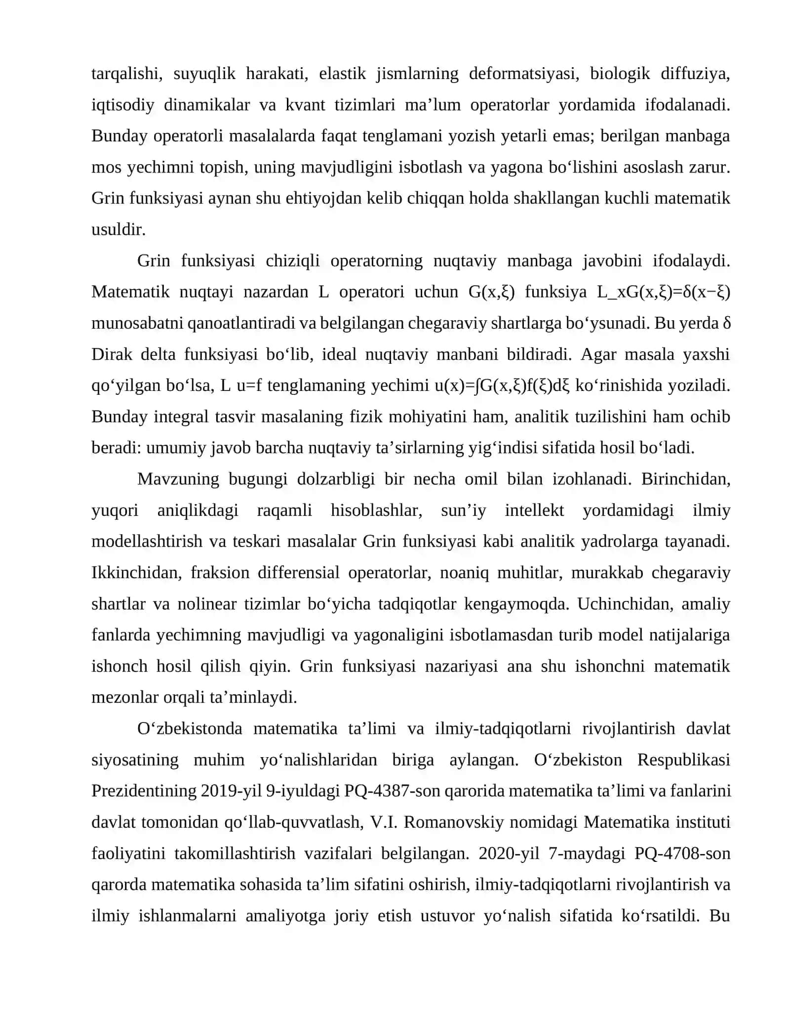 GRIN FUNKSIYASI: GRIN FUNKSIYASINING MAVJUDLIGI VA YAGONALIGI HAQIDA 3