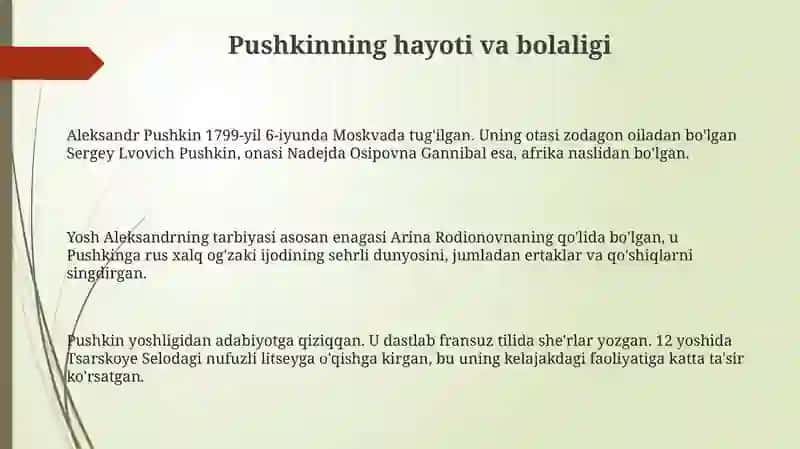 Pushkinning hayoti va ijodiy faoliyati 3
