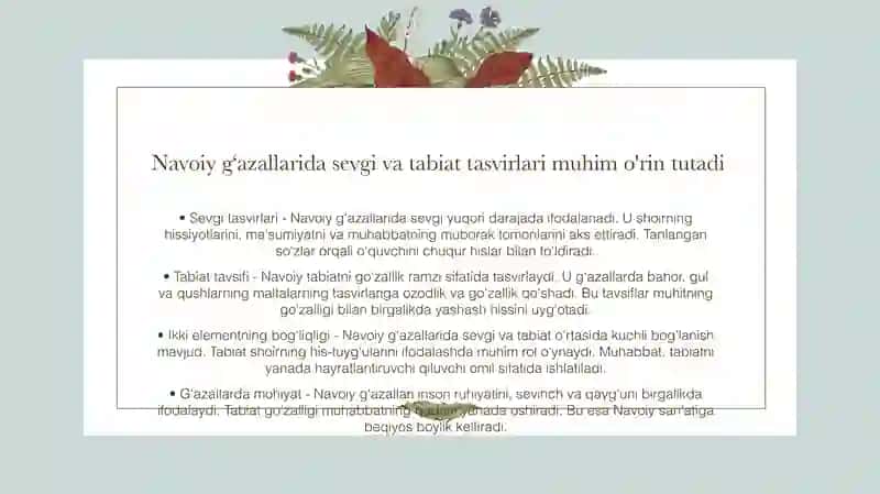 Navoiy gʻazallarida sevgi va tabiat tasvirlari 3