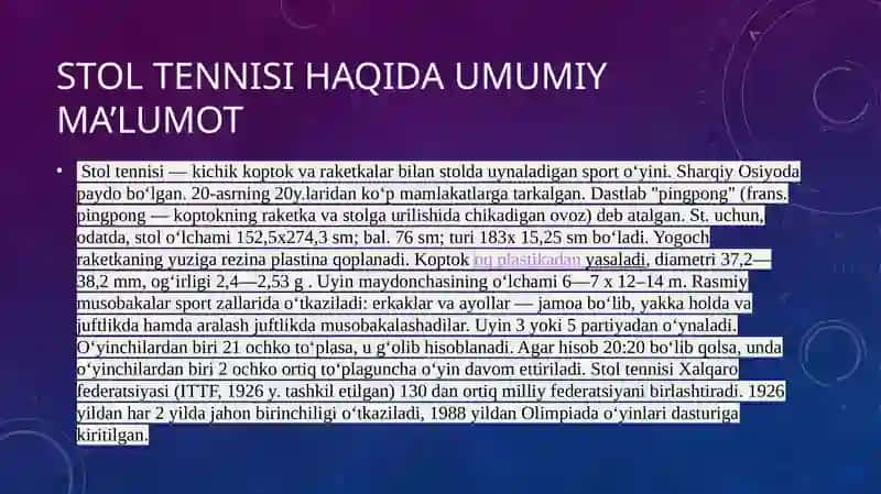 Stol tennis o'yini haqida 3